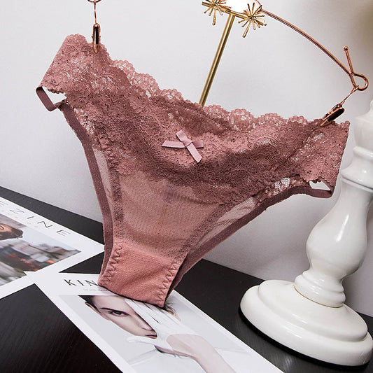 Clearance benefits|European and American black lace sexy hollow panties women's half-pack thong mid-low waist briefs