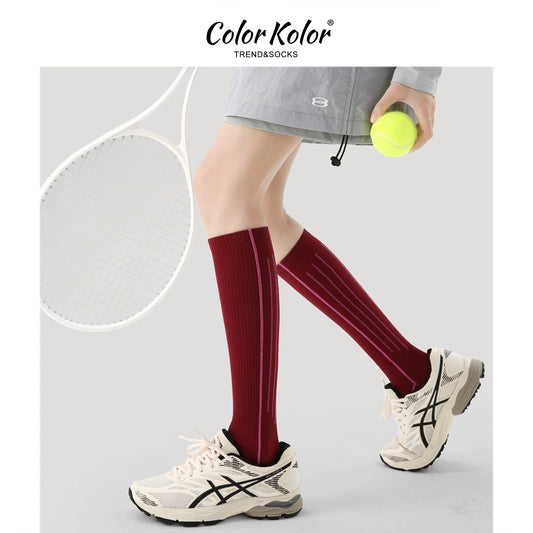 Compression socks, sports calf socks, compression cycling socks, badminton tennis socks, contrast striped fitness running socks for women