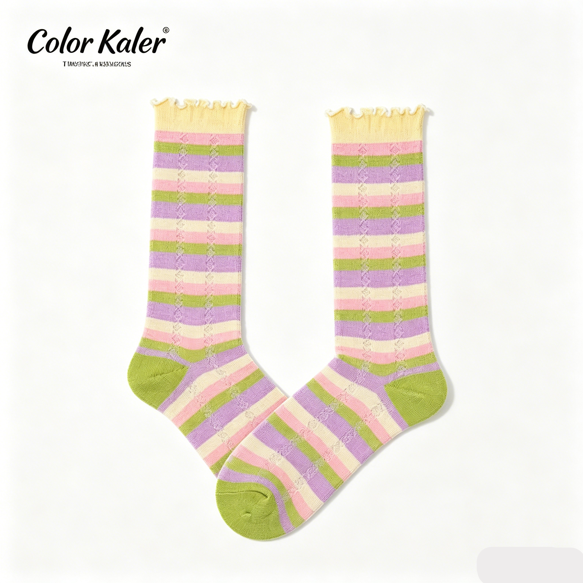 Summer Dopamine Lace Mid-Calf Socks-color-blocking stripes