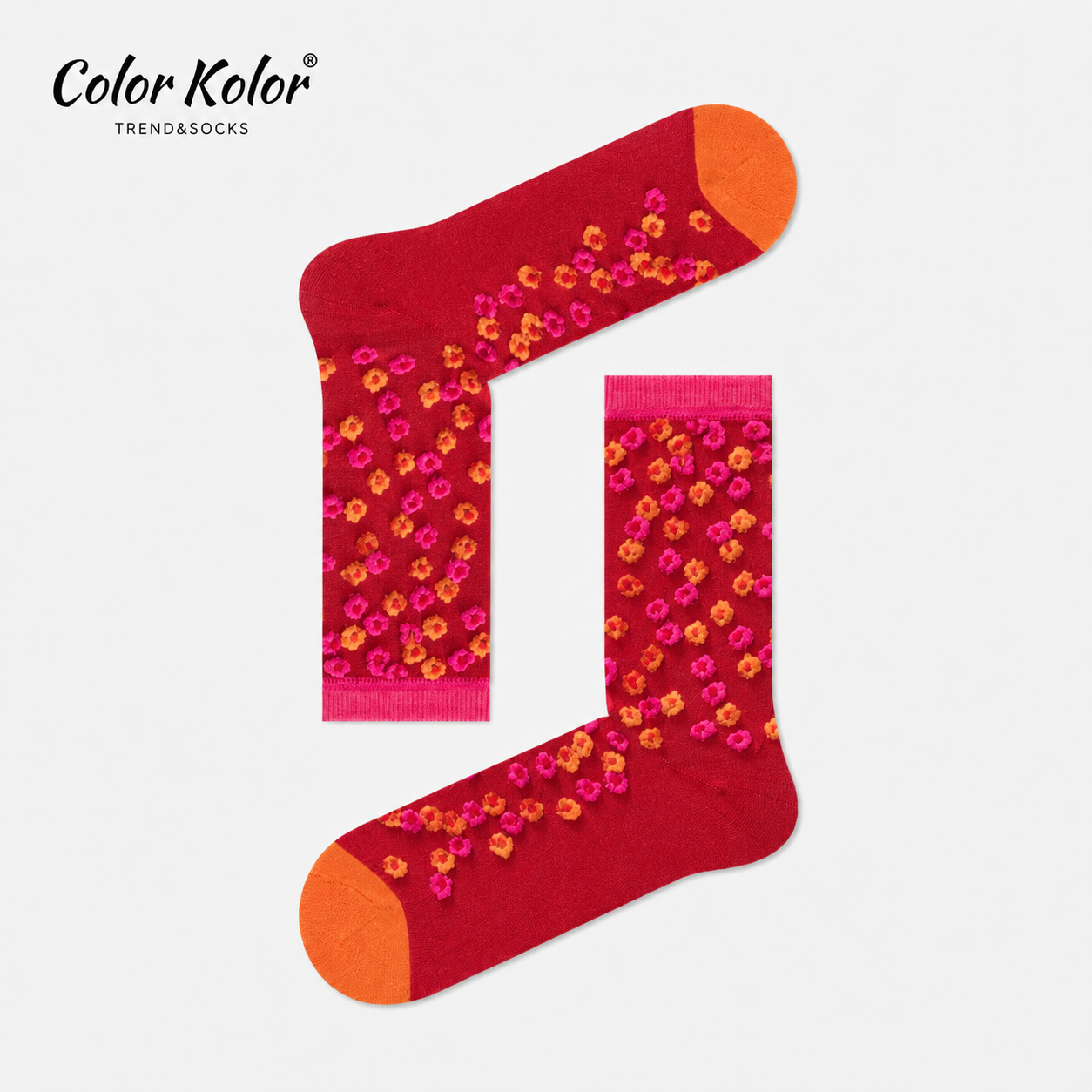 Sweet Floral Contrast Mid-Calf Socks