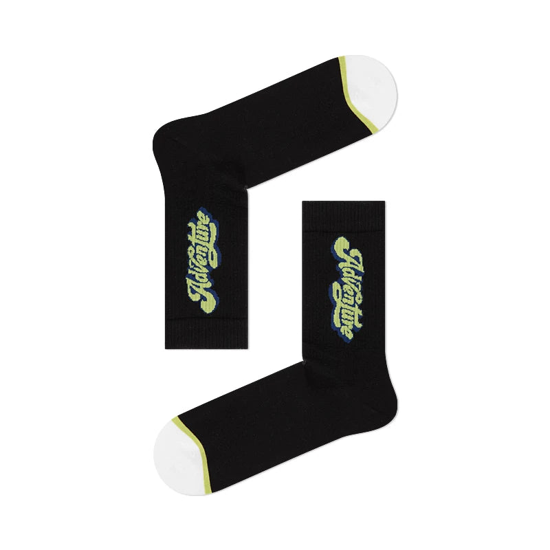 Spring and Autumn Men's Mid-calf Socks White Sports Socks Ins Trendy Street Skateboard Letters Yellow Versatile Long Socks Cotton Socks