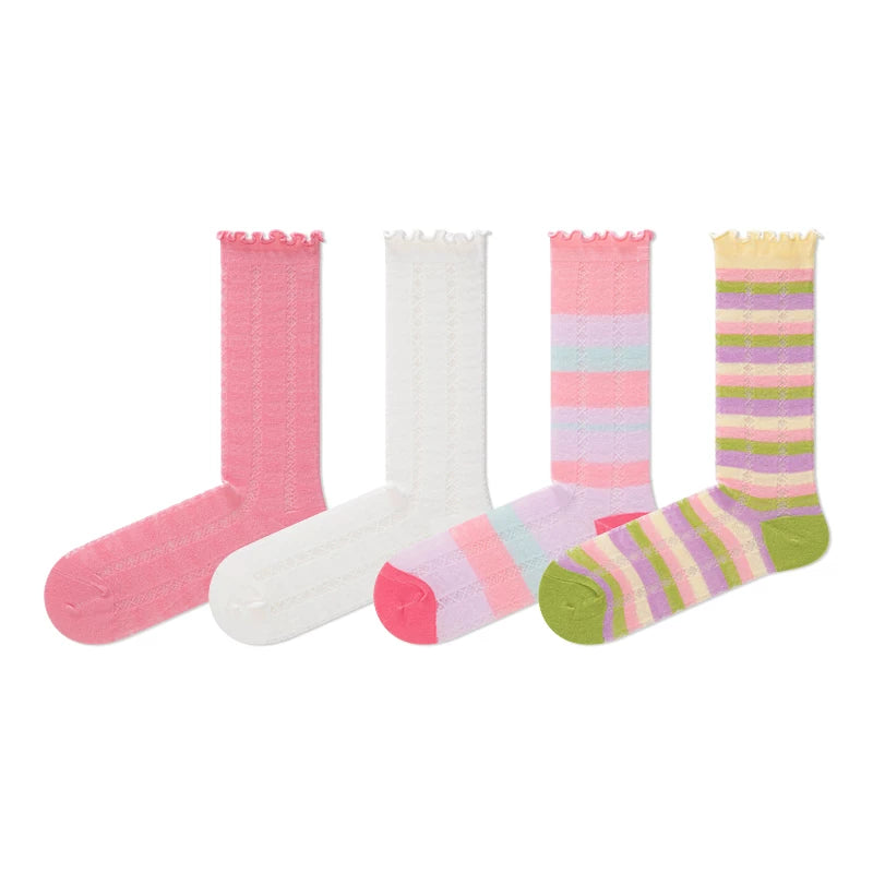 Summer thin dopamine socks for women mid-calf socks for girls sweet fungus lace breathable socks with sandals