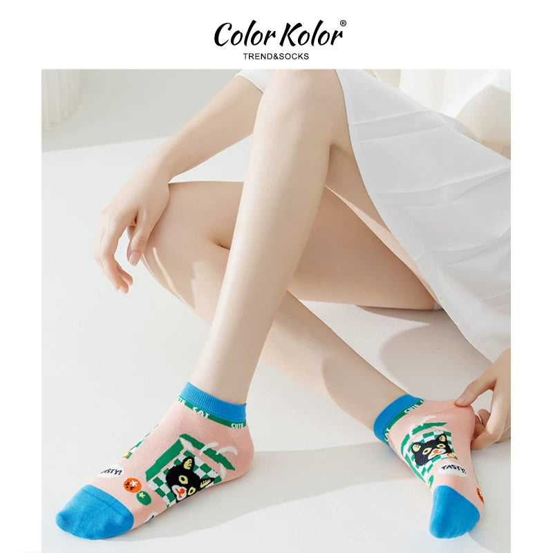 Summer cartoon pattern Mr. Bear black cat socks women's personalized low-cut short socks boneless cotton socks boat socks