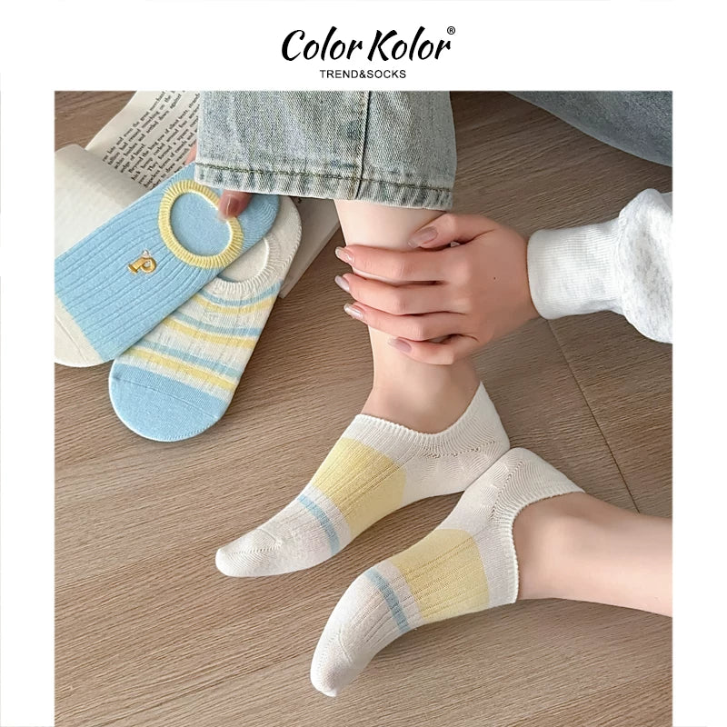 Summer non-slip striped invisible boat socks for women ins trendy letter P girls shallow mouth low-top short socks for women