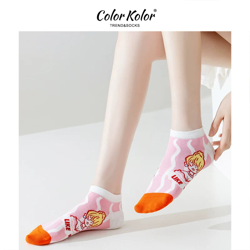 Summer cartoon pattern Mr. Bear black cat socks women's personalized low-cut short socks boneless cotton socks boat socks