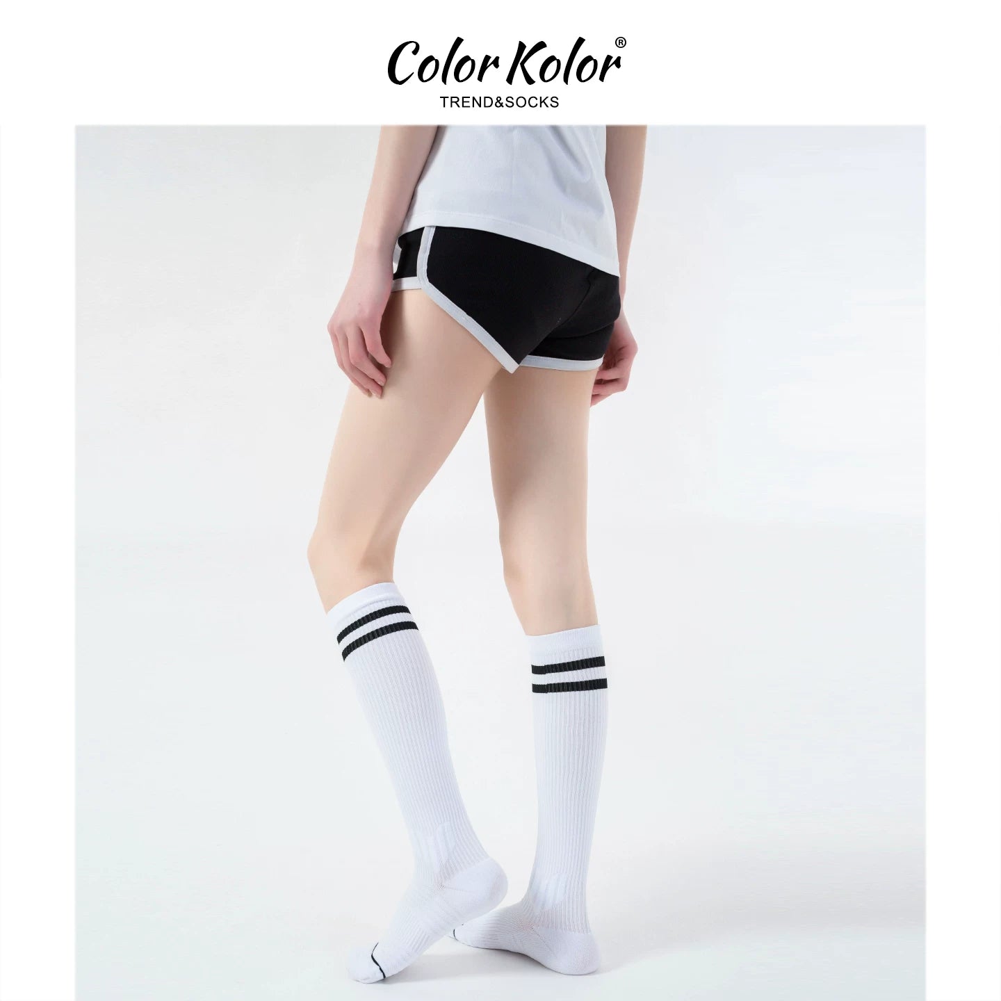 Two-stripe college style sports compression socks calf socks towel bottom running socks compression yoga stockings for women