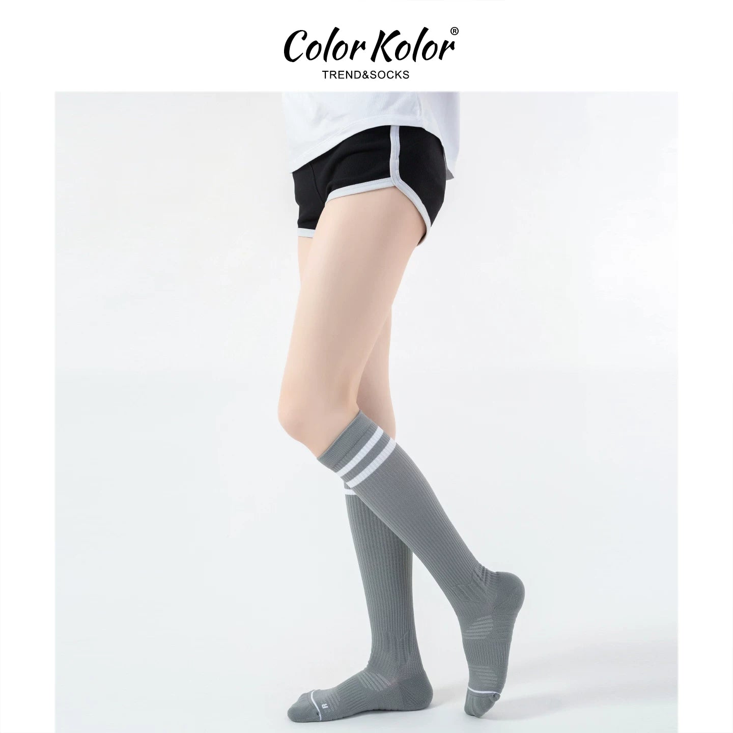 Two-stripe college style sports compression socks calf socks towel bottom running socks compression yoga stockings for women