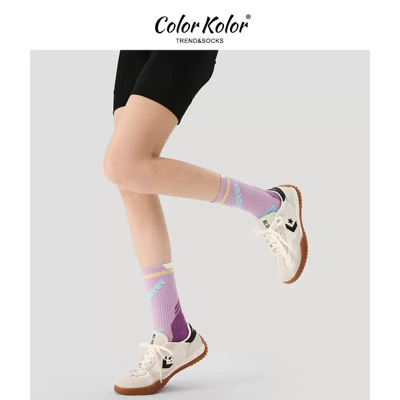 Professional cycling socks women's mid-calf socks autumn and winter hiking sports running purple long socks towel bottom shock-absorbing jump rope socks