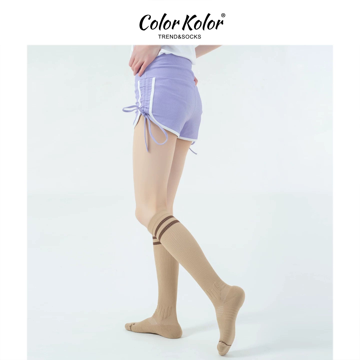 Two-stripe college style sports compression socks calf socks towel bottom running socks compression yoga stockings for women
