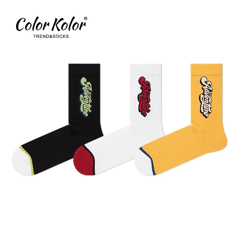 Spring and Autumn Men's Mid-calf Socks White Sports Socks Ins Trendy Street Skateboard Letters Yellow Versatile Long Socks Cotton Socks