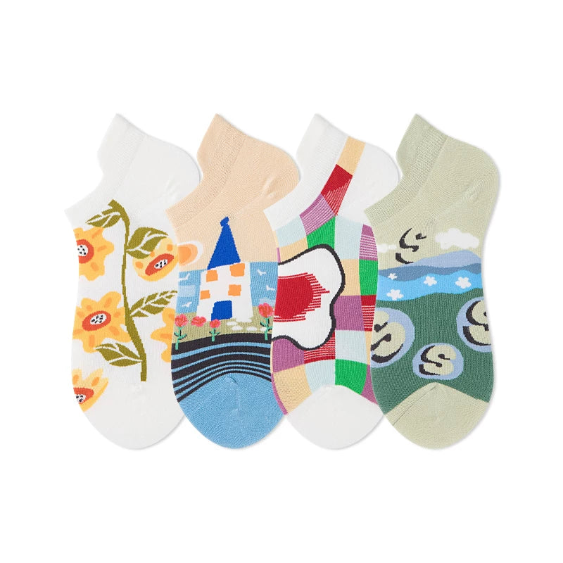 25SS summer boat socks, non-slip, non-falling, heel-lifting socks, Japanese illustrations, low-top shallow socks, heel-protecting socks for women