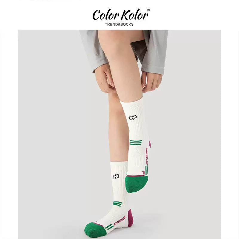 Professional cycling socks women's mid-calf socks autumn and winter hiking sports running purple long socks towel bottom shock-absorbing jump rope socks