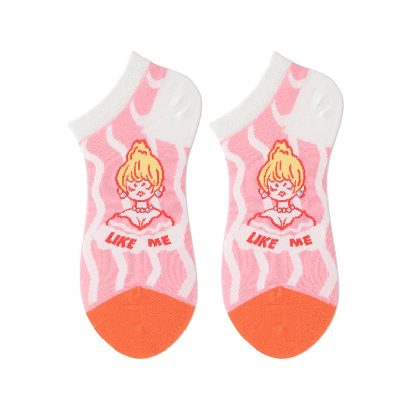 Summer cartoon pattern Mr. Bear black cat socks women's personalized low-cut short socks boneless cotton socks boat socks
