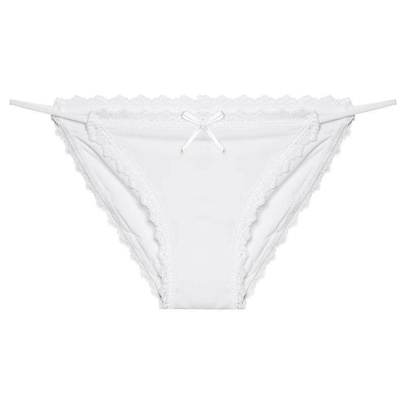 Clearance Benefits｜Thin-strap white ice silk lace panties, feminine, low-waist and tempting, high-slit briefs