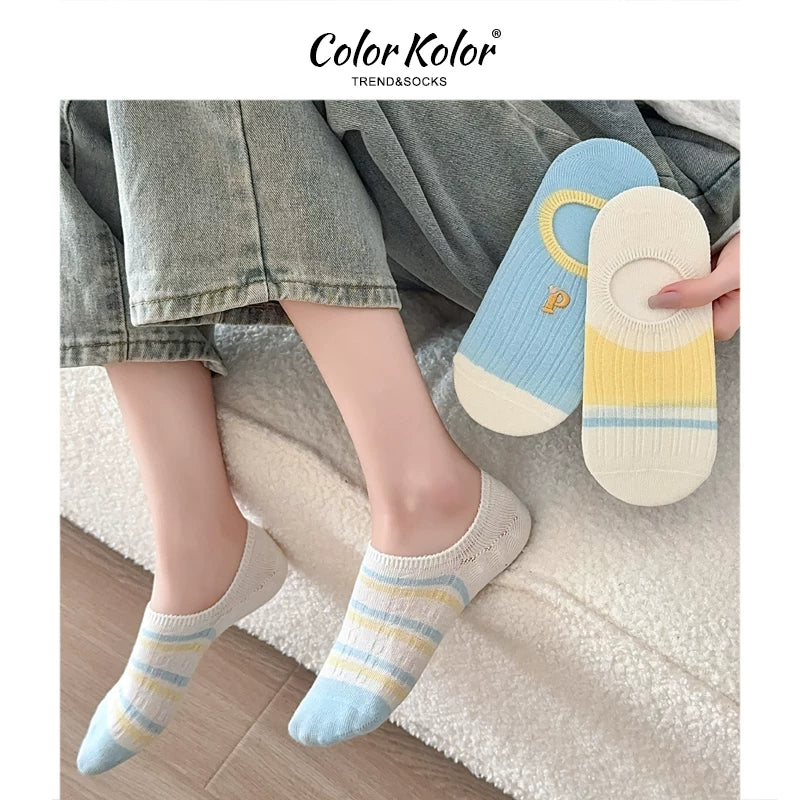 Summer non-slip striped invisible boat socks for women ins trendy letter P girls shallow mouth low-top short socks for women