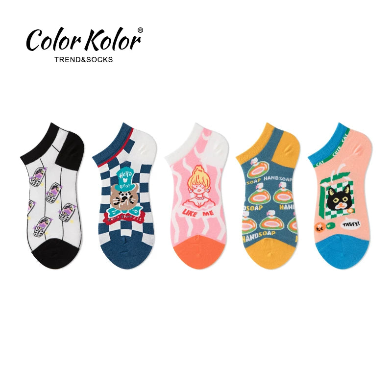 Summer cartoon pattern Mr. Bear black cat socks women's personalized low-cut short socks boneless cotton socks boat socks