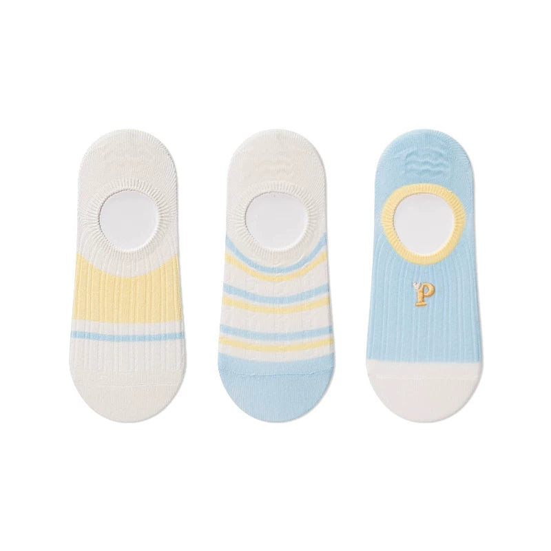 Summer non-slip striped invisible boat socks for women ins trendy letter P girls shallow mouth low-top short socks for women
