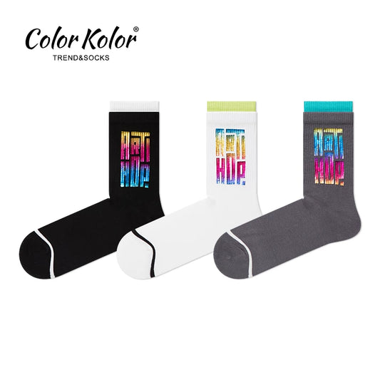 Double rib contrasting color socks men's mid-calf socks spring and autumn laser letters niche trendy brand sports breathable stockings for men