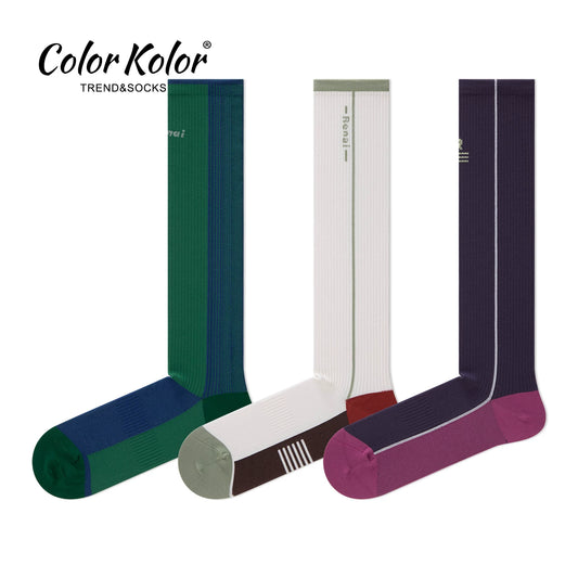 Sports compression socks with side contrasting vertical stripes calf socks green fitness yoga threaded compression stockings for women