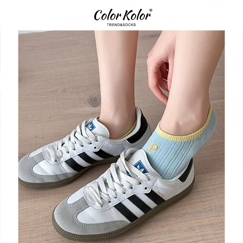 Summer non-slip striped invisible boat socks for women ins trendy letter P girls shallow mouth low-top short socks for women