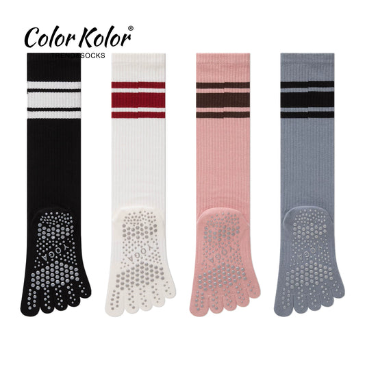 Yoga socks striped long toe socks silicone anti-slip Pilates thread sports fitness split-toed calf socks for women
