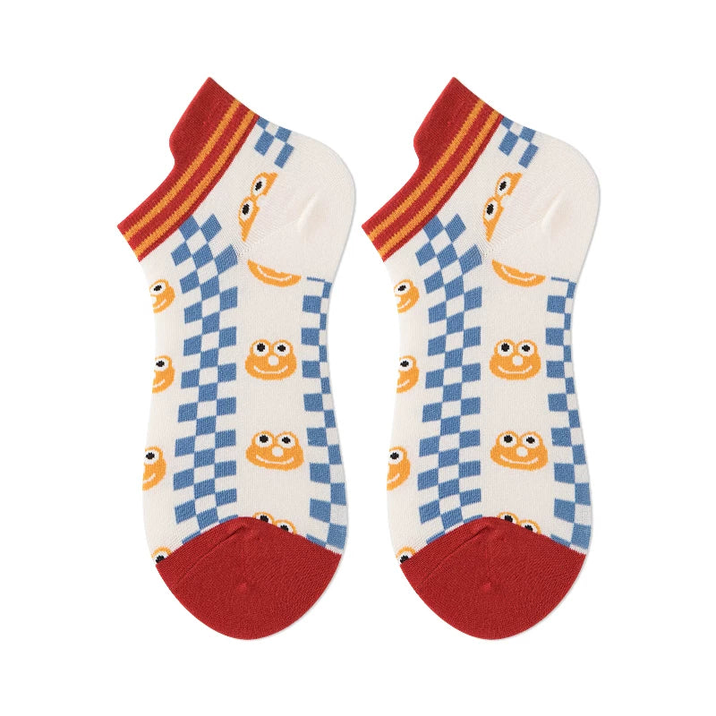 New summer socks, women's boat socks, non-slip, non-falling cotton socks, cute cartoon frog girl student low-cut socks
