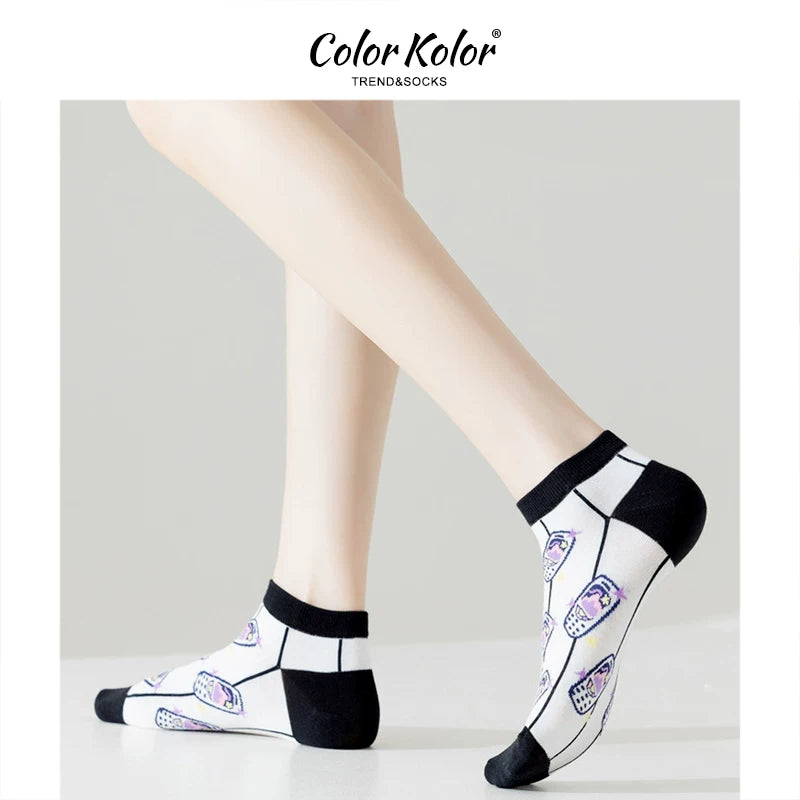 Summer cartoon pattern Mr. Bear black cat socks women's personalized low-cut short socks boneless cotton socks boat socks