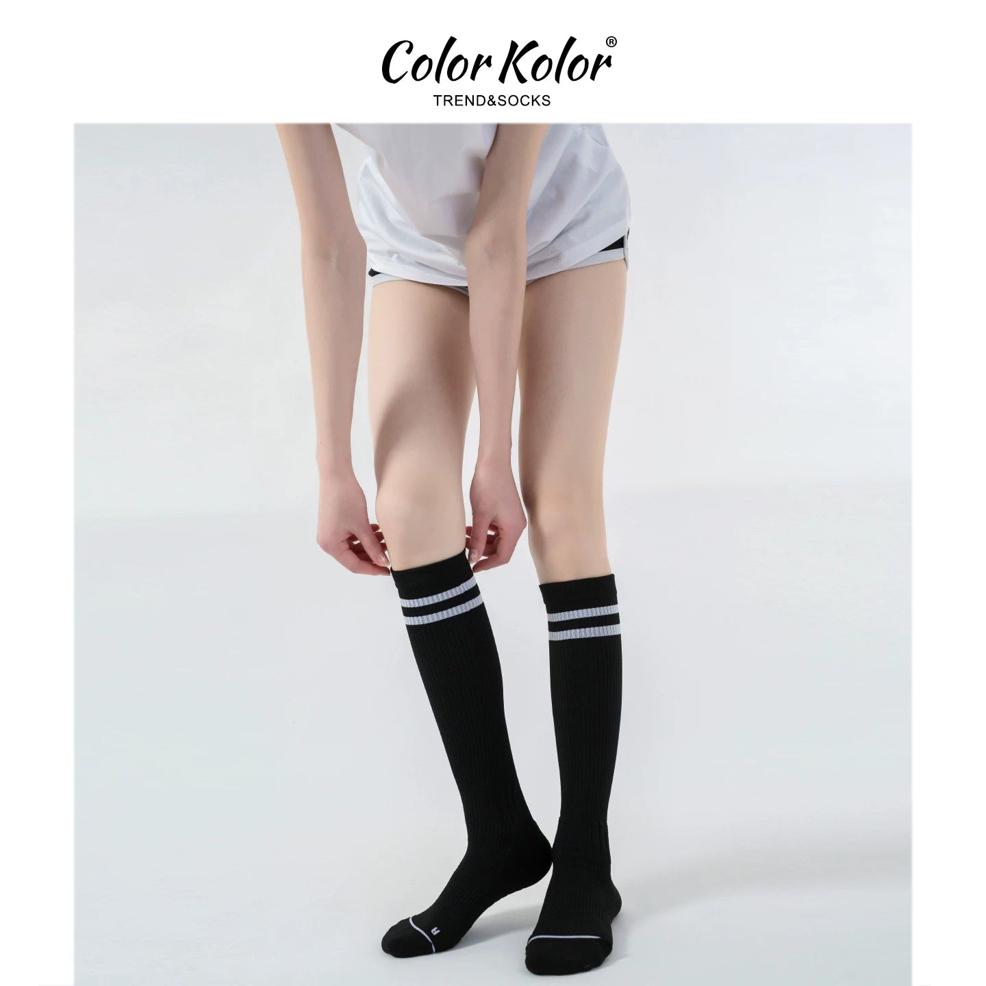 Two-stripe college style sports compression socks calf socks towel bottom running socks compression yoga stockings for women