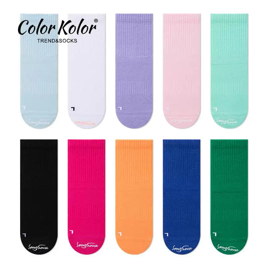 Dopamine colored socks women's mid-calf socks autumn and winter solid color towel bottom sports running socks badminton socks jump rope socks