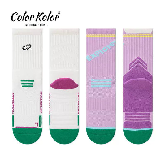 Professional cycling socks women's mid-calf socks autumn and winter hiking sports running purple long socks towel bottom shock-absorbing jump rope socks