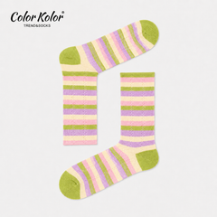 Summer Dopamine Lace Mid-Calf Socks-color-blocking stripes